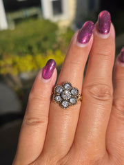 Antique 18k Gold and Silver Daisy Diamond Ring | Indulgems