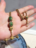 18k Solid Gold Green Enameled Watch Chain Necklace with Ruby Accent | Indulgems | Antique Revival