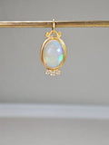 24K Yellow Solid Gold Ethiopian Opal Gemstone Cabochon Diamond Pendant