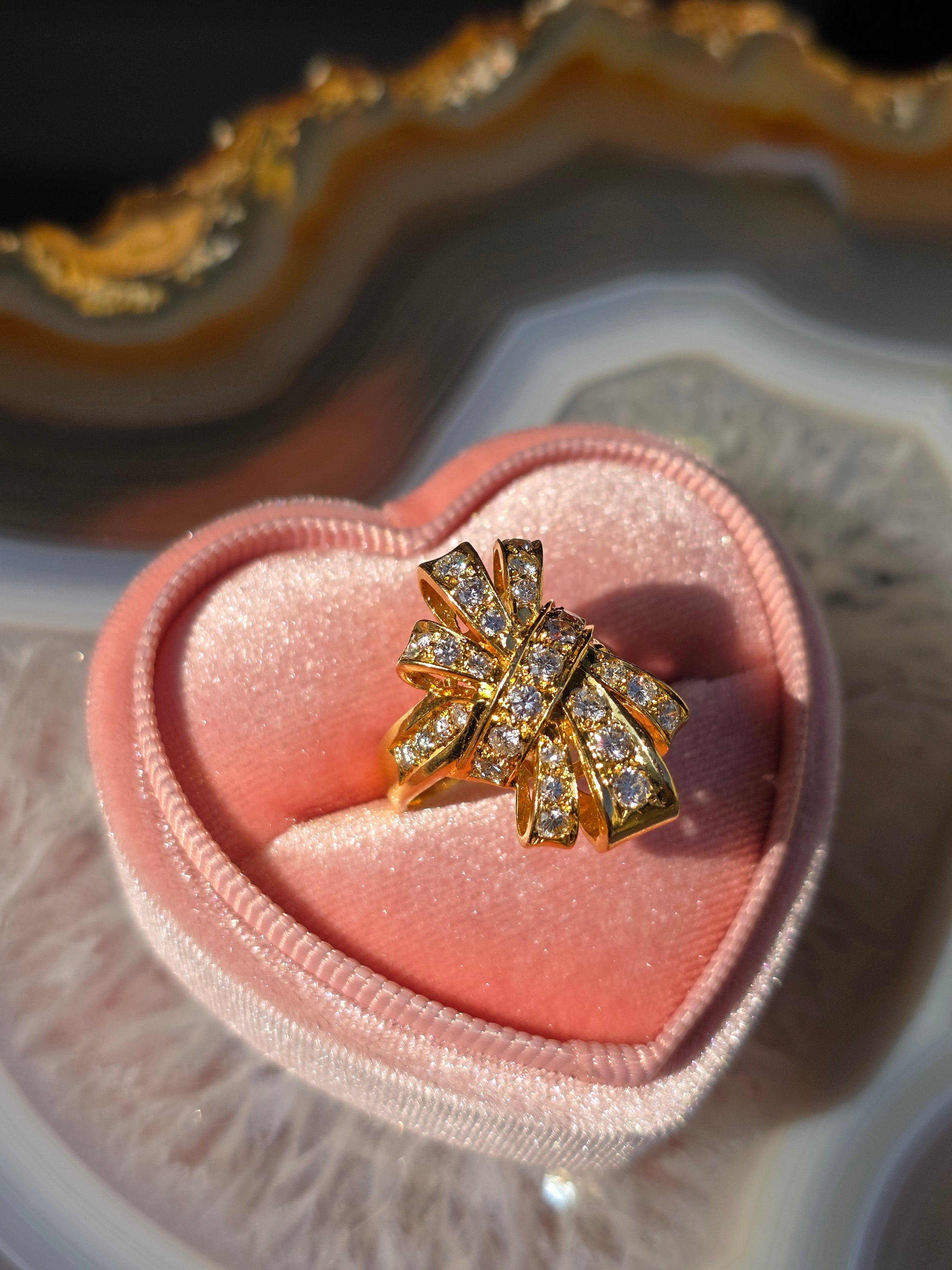 18k Solid Gold Diamond Ribbon Bow Ring Size 6.5 | Indulgems