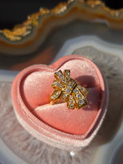 18k Solid Gold Diamond Ribbon Bow Ring Size 6.5 | Indulgems