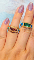 14k Solid Gold Pink Tourmaline & Apatite Gemstone Band Ring Size 8 | Indulgems | Aurora