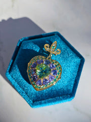 14k Yellow Gold Heart Locket Pendant with Mint Tourmaline, Tanzanite, Emerald, Diamond | Indulgems