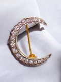 14k Gold Diamond Crescent Moon Brooch | Indulgems