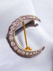 14k Gold Diamond Crescent Moon Brooch | Indulgems