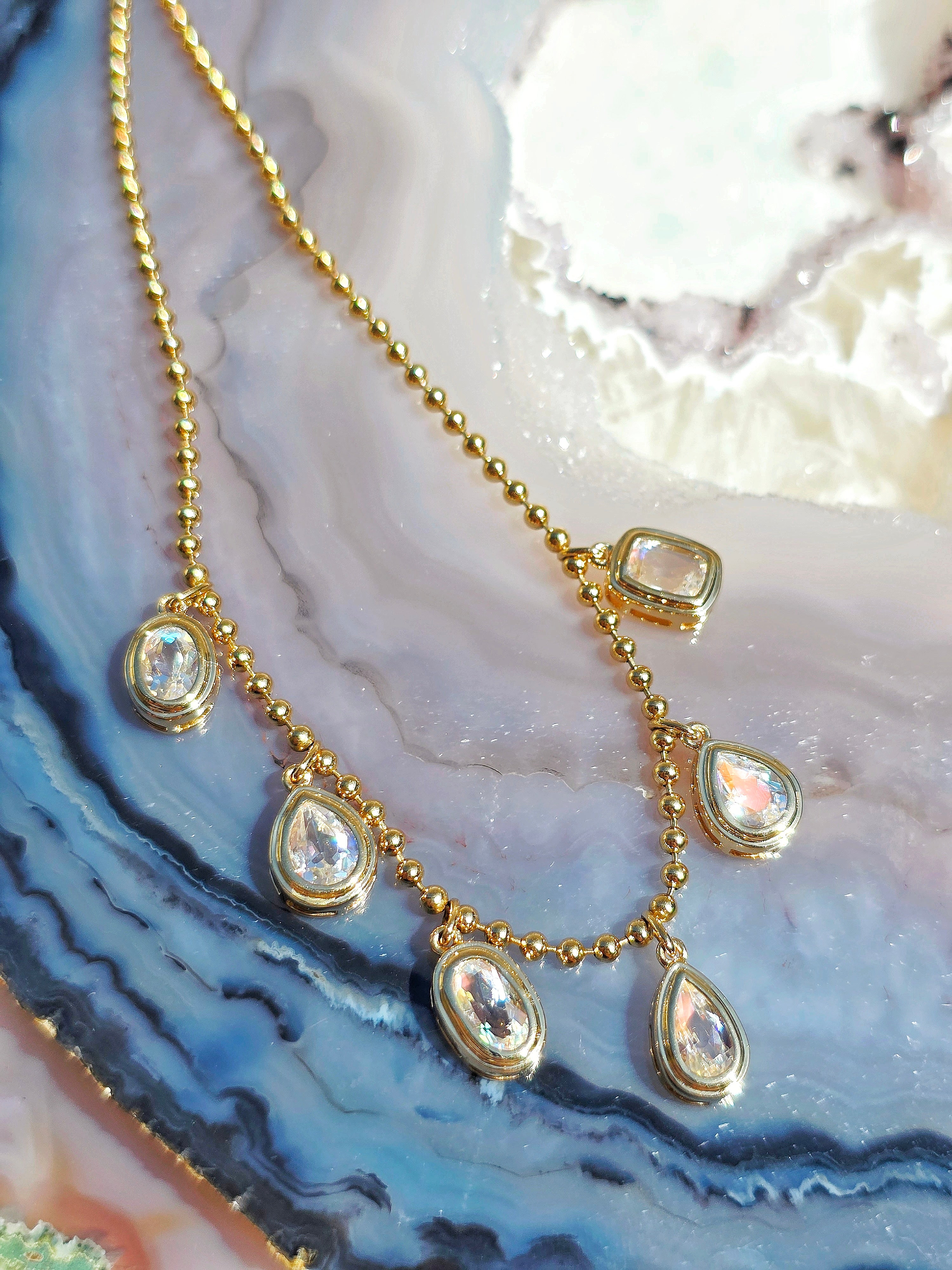 18k Solid Gold Madagascar Rainbow Moonstone Necklace | Indulgems | Mimosa Collection