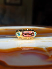 14k Solid Gold Pink Tourmaline & Apatite Gemstone Band Ring Size 8 | Indulgems | Aurora
