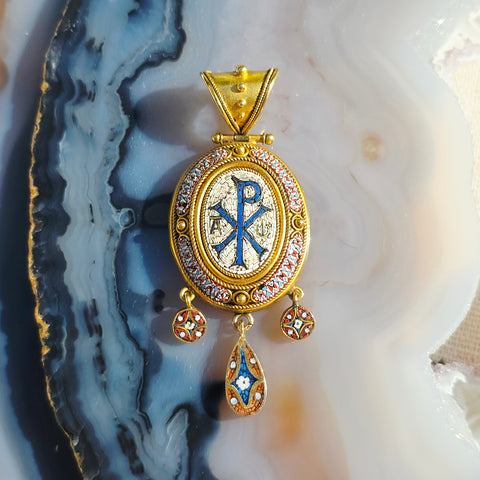 18k Solid Gold Antique Micromosaic Pendant Locket | Indulgems
