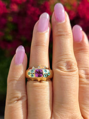 14k Yellow Gold Brazilian Paraiba & Pink Tourmaline Ring Size 7 | Indulgems | Aurora