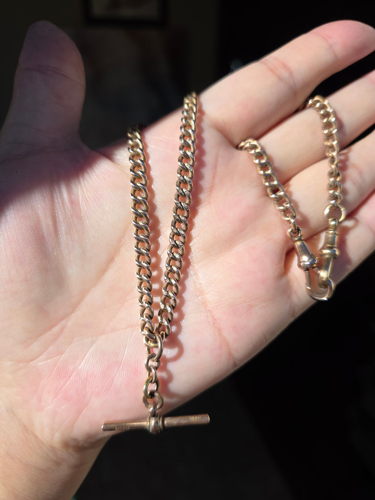 Antique 9k Rose Gold Watch Chain T Bar Necklace | Indulgems
