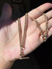 Antique 9k Rose Gold Watch Chain T Bar Necklace | Indulgems