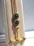18k Solid Gold Green Enameled Watch Chain Necklace with Ruby Accent | Indulgems | Antique Revival