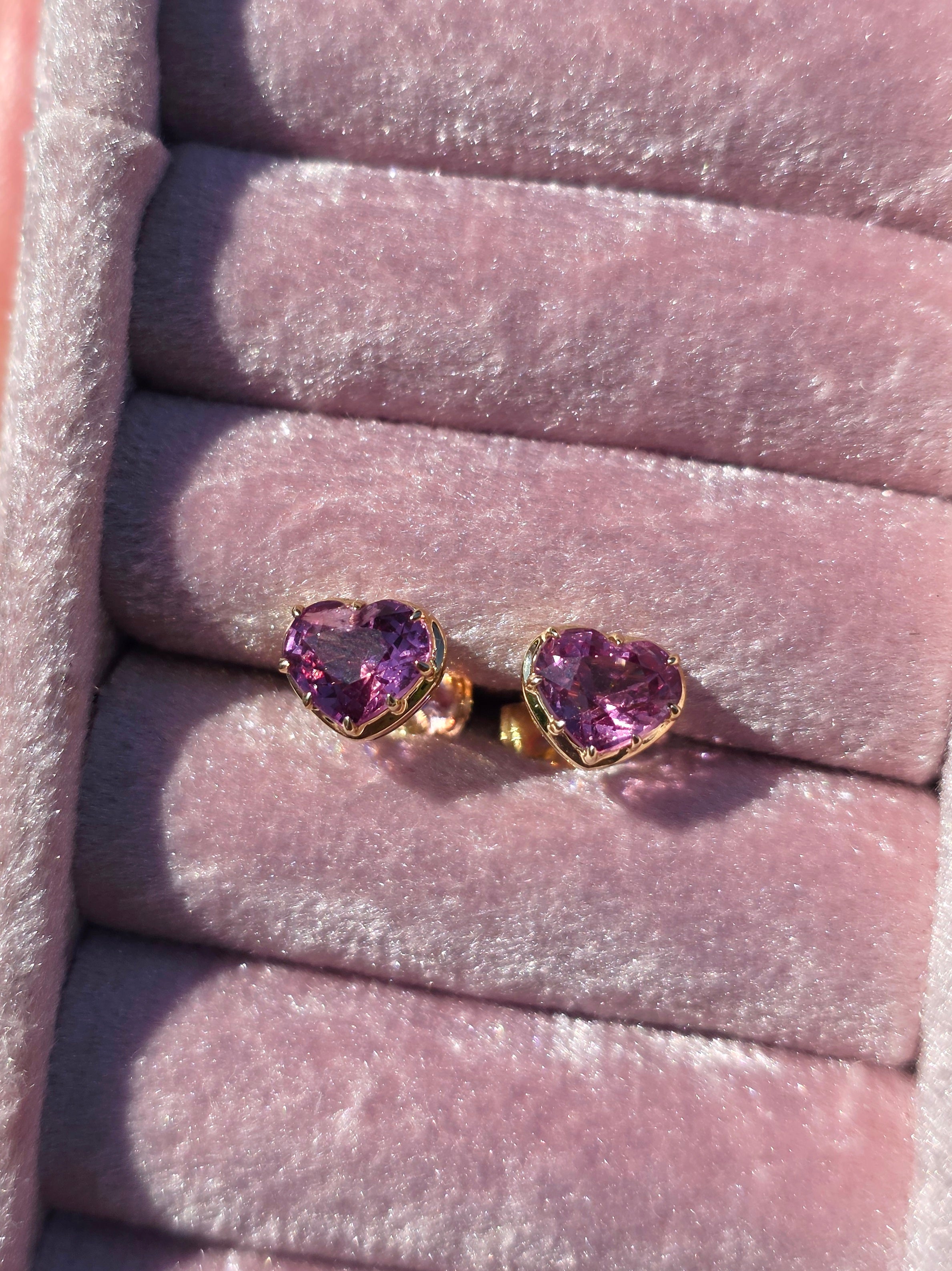 14k Yellow Gold Burmese Pink Spinel Stud Earrings | Indulgems