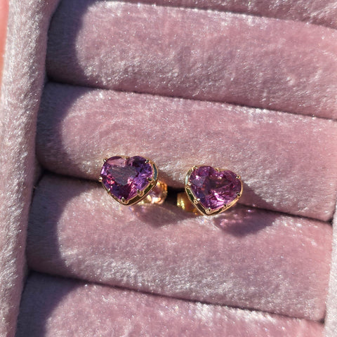 14k Yellow Gold Burmese Pink Spinel Stud Earrings | Indulgems