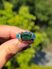 14k Yellow Gold Green Tourmaline & Neon Apatite Gemstone Band Ring Size 8 | Indulgems | Aurora