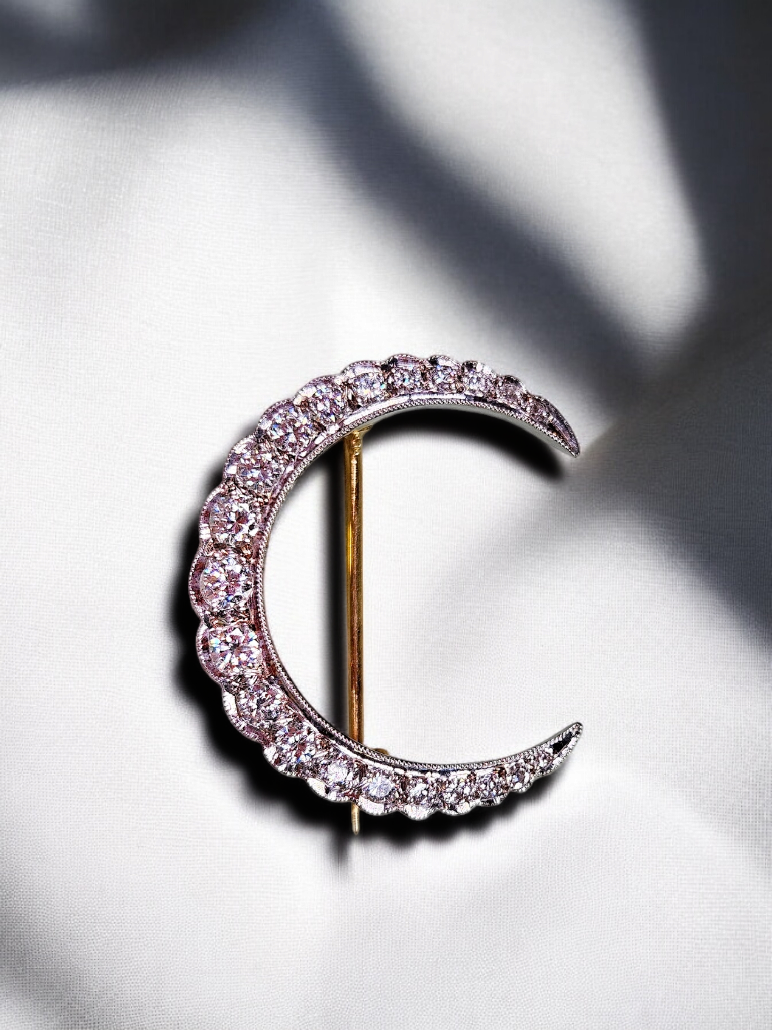 14k Gold Diamond Crescent Moon Brooch | Indulgems