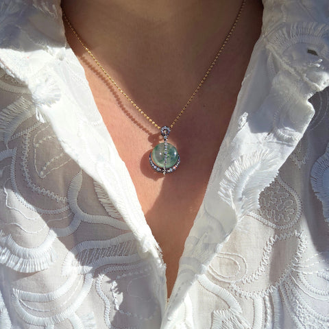 14k Gold Black Rhodium Burmese Jadeite Pendant | Indulgems