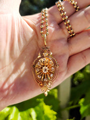 18k Solid Gold Antique Spanish Matching Set Rose-Cut Diamond Bangle Bracelet & Brooch Pendant | Indulgems
