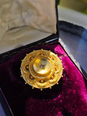15K Yellow Gold Antique Diamond Round Brooch Locket  | Indulgems