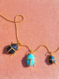 14k Yellow Gold Gemstone Carving Scarab Beetle Charm Pendant with Diamond Accent | Indulgems