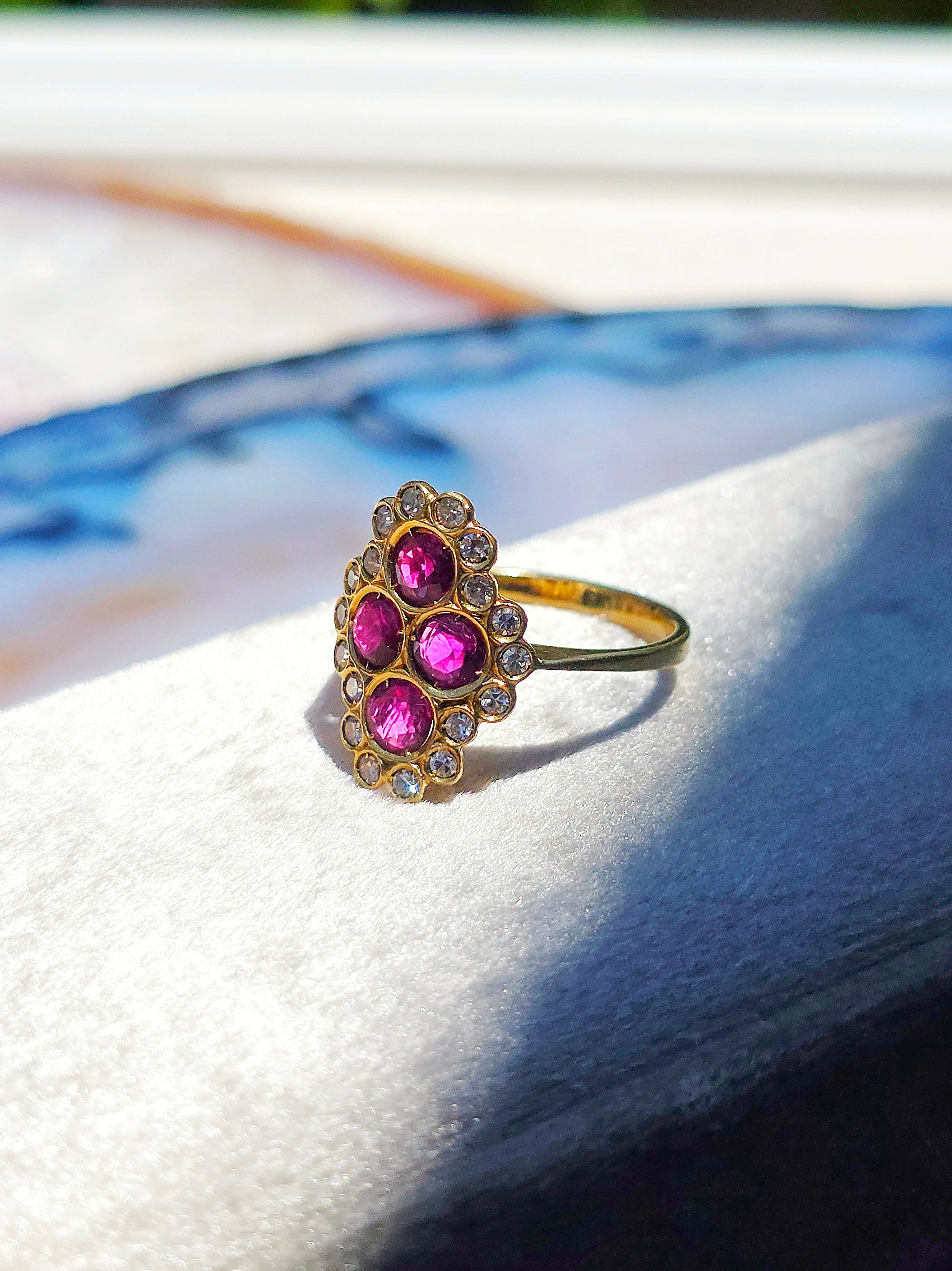 18k Solid Gold Ruby & Diamond Clover 4 Stone Ring sz 7.5 | Indulgems