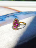18k Solid Gold Ruby & Diamond Clover 4 Stone Ring sz 7.5 | Indulgems