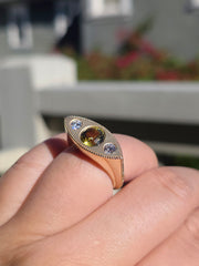 14k Solid Gold Chrysoberyl & Diamond Signet Ring Size 8 | Indulgems | Luna Collection