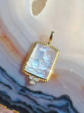 18k Yellow Gold Handcarved Lotus Flower Rainbow Moonstone Pendant | Indulgems | Designs in Real Gold