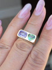 14k Yellow Gold Lilac Spinel & Mint Tourmaline Ring Size 7 | Indulgems | Duality