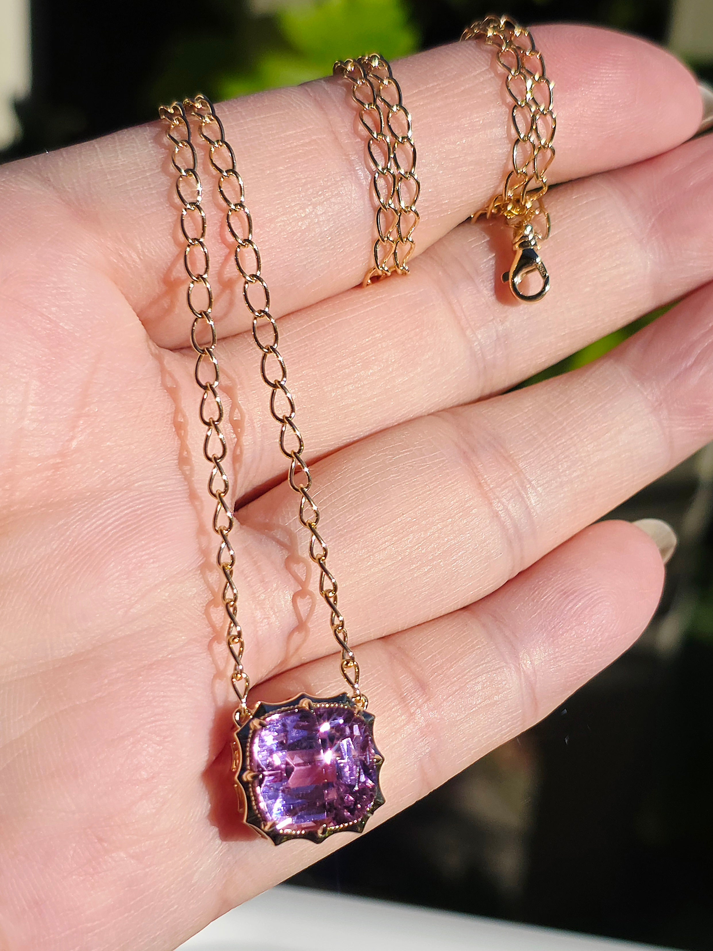 14k & 18k Solid Gold Kunzite Aurora Necklace 18 inches | Indulgems
