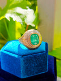 18k Solid Gold 6.8 Carat Zambian Emerald Cushion Statement Signet