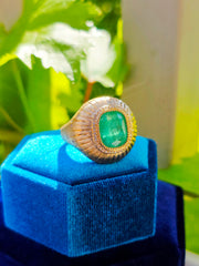 18k Solid Gold 6.8 Carat Zambian Emerald Cushion Statement Signet