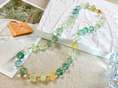 Natural Prehnite Gemstone Large Gemmy Bead 14k Yellow Gold Necklace 18"